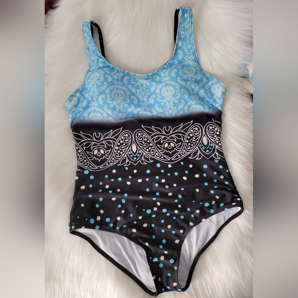 Blue and Black one piece Swimsuit